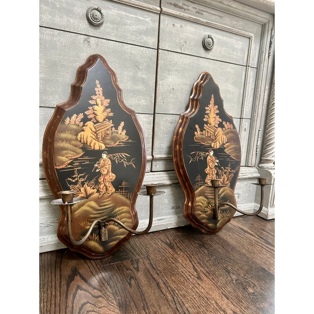 Pair Chinoiserie Style Wall Sconces For Sale - Image 4 of 6