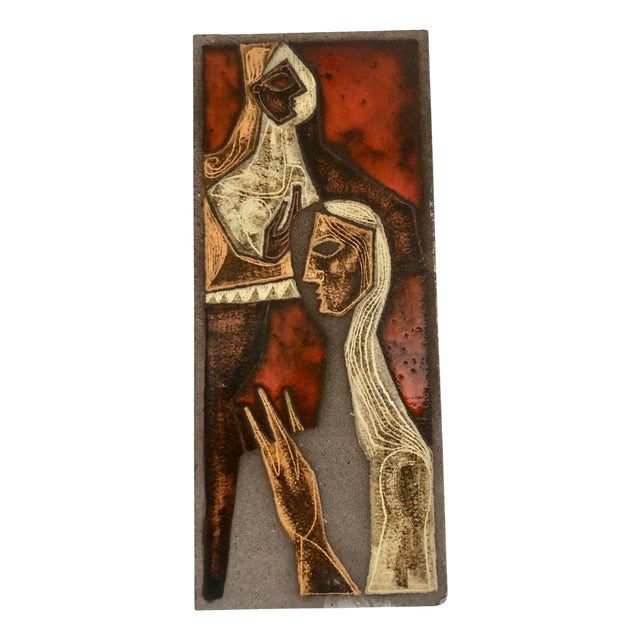 Enameled Lava Wall Plaque by Jean Jaffeux, 1960s For Sale