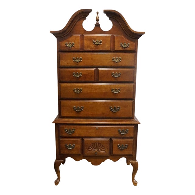 American Drew Solid Cherry Traditional Queen Anne 38" Pediment Highboy Chest 76-292 / 76-293 For Sale