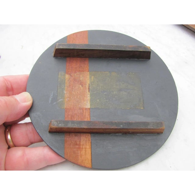 6" Round Slate and Walnut trivet attributed to Harpswell House of Maine. Slate and walnut top in the style of Phillip...