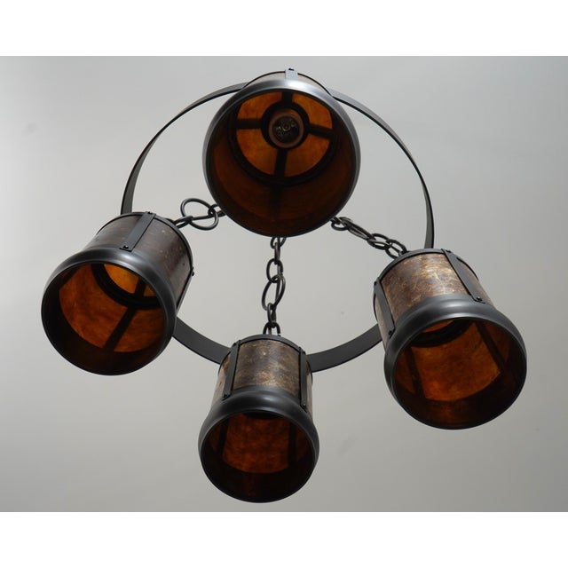 1990s Mica Lamp Co. Arts & Crafts Mission Lantern Chandelier For Sale In Philadelphia - Image 6 of 8