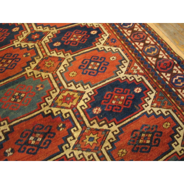 1900s Multicolor Geometric Tribal Antique Caucasian Moghan Rug 5'0" X 7'0" Handknotted Wool Carpet For Sale - Image 4 of 5