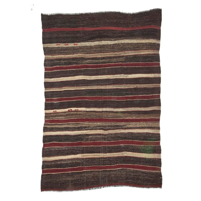 Textile Vintage Turkish Burgundy & Gray Striped Kilim Rug - 6′2″ × 9′3″ For Sale - Image 7 of 7
