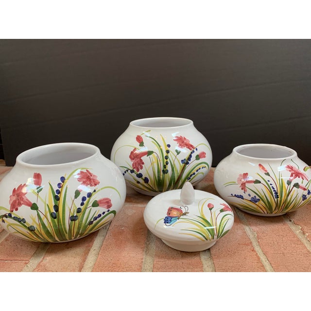 Late 20th Century Italian Ceramic Hand Painted Terra-Cotta Stacking Jars - Set of 4 For Sale - Image 5 of 11