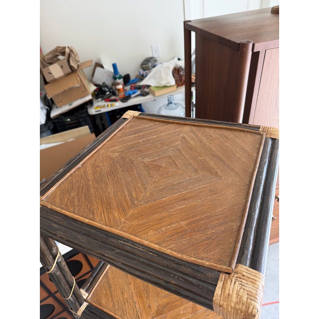 Vintage Mid Century Black Bamboo Rattan Book Case For Sale In Charleston - Image 6 of 9