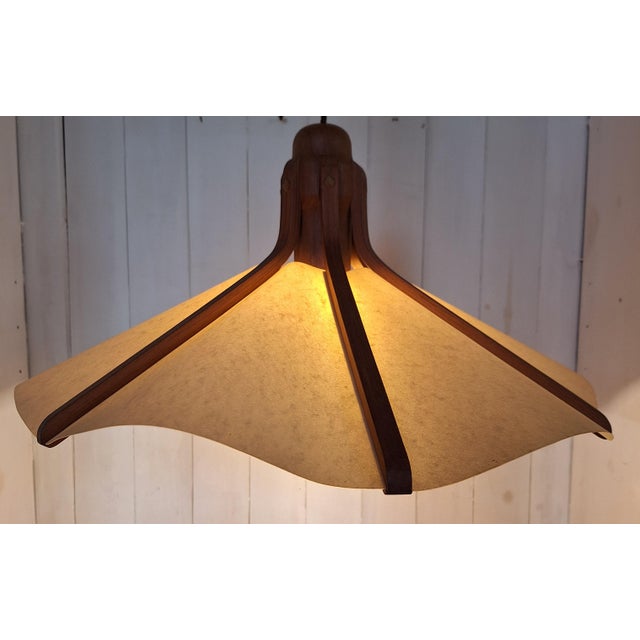 Brown Vintage Pendant Lamp in Teak, 1970s For Sale - Image 8 of 8
