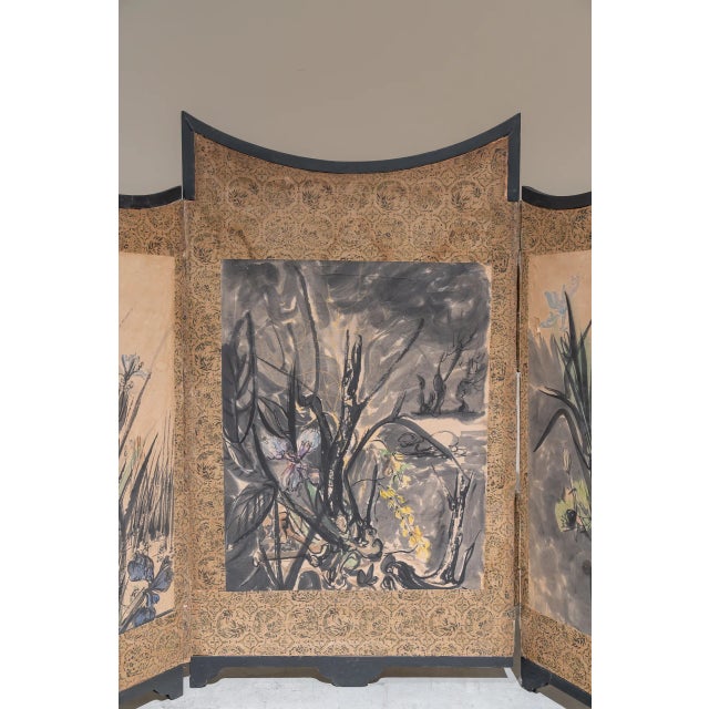 1960s Small Japanese Screen with Three Sheets Intervened by the Artist Diaz Ferrer, 1964 For Sale - Image 5 of 13