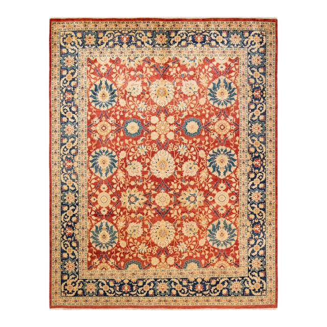 Vintage Traditional Hand Knotted Wool Area Rug, Orange - 7'10" X 10'1" For Sale