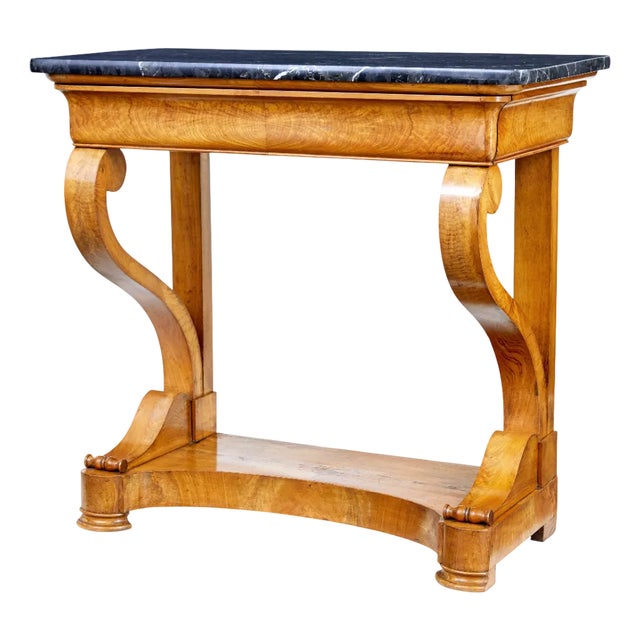 Mid 19th Century Swedish Elm Marble Top Console Table, 1860s For Sale