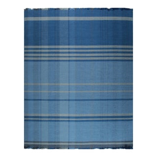 8x10 Maya Opulent Blue Minimalist Modern Flatweave Wool Carpet Rug For Sale