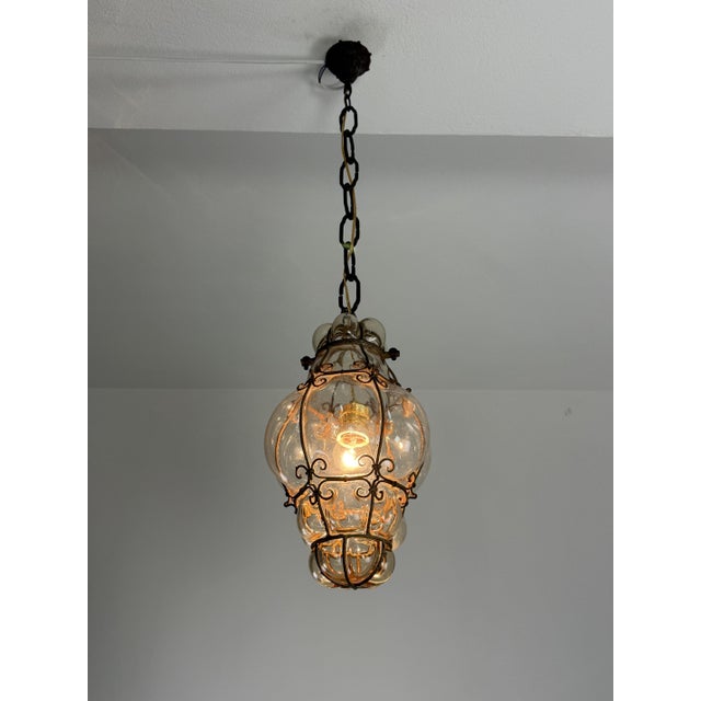 Black Mid-Century Venetian Lantern in Caged Blown Murano Glass, 1940s For Sale - Image 8 of 13