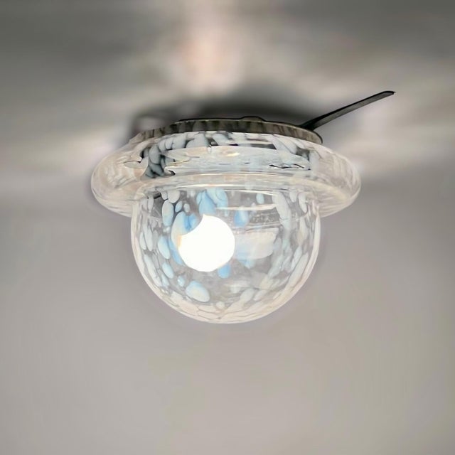 Vintage Space Age UFO Flush Mount Light Fixture with Spotted Glass Shade, 1960s For Sale - Image 3 of 11