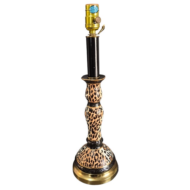 Hollywood Regency Decorative Animal Print Leopard Ceramic Candlestick Table Lamp For Sale - Image 11 of 11