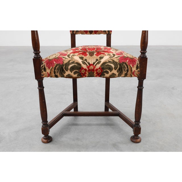 Brown Antique Oak Louis XIII Chair with Floral Upholstery, France, 1890 For Sale - Image 8 of 15