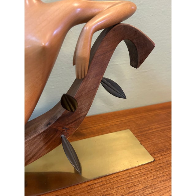 Wood Franz Hagenauer Wood + Brass Reclining Female Nude Sculpture, Circa 1955 For Sale - Image 7 of 11
