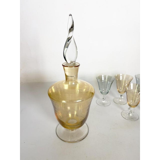 Decanter Canister with Colored Glasses, France, 1960s, Set of 9 For Sale - Image 6 of 12