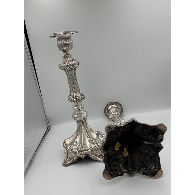 Pair of Baroque Revival Sterling Silver Candlesticks With Figural Tripod Bases For Sale - Image 13 of 15