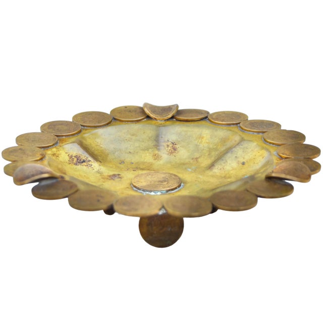 Mid 20th Century Handcrafted Coin-Embellished Americana Brass Ashtray For Sale - Image 4 of 8