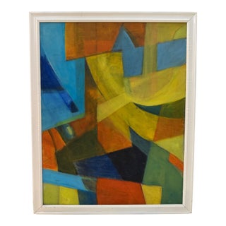 Vintage Abstract Geometric Painting, Signed For Sale