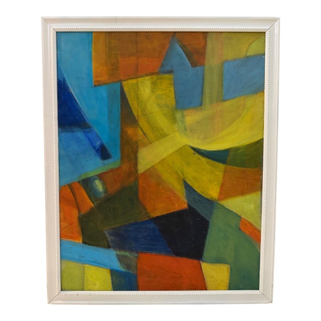 Vintage Abstract Geometric Painting, Signed For Sale