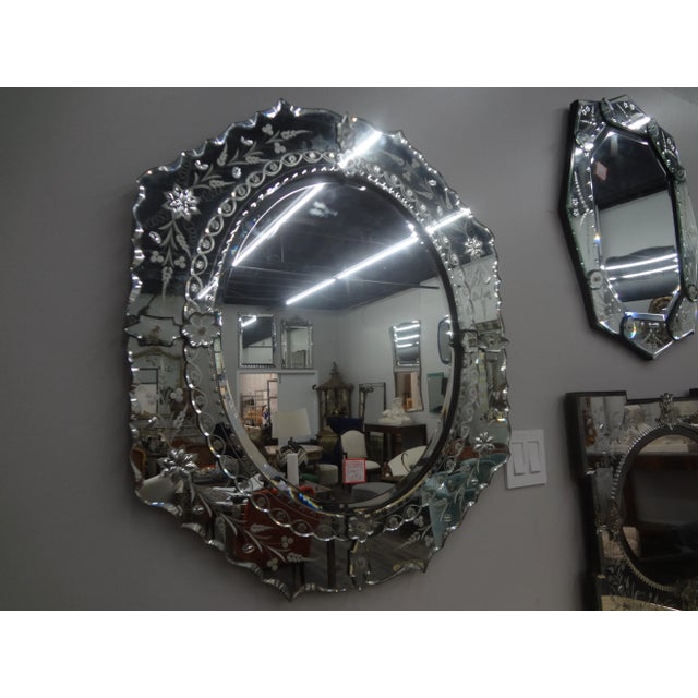 1920s Beveled and Etched Venetian Mirror For Sale - Image 5 of 12