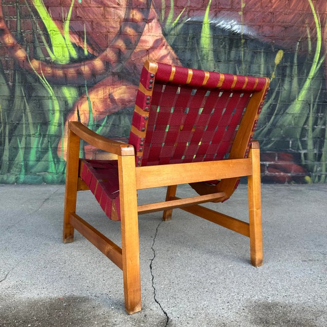 Wood Mid 20th Century Jen’s Risom Strap Lounge Chair For Sale - Image 7 of 12