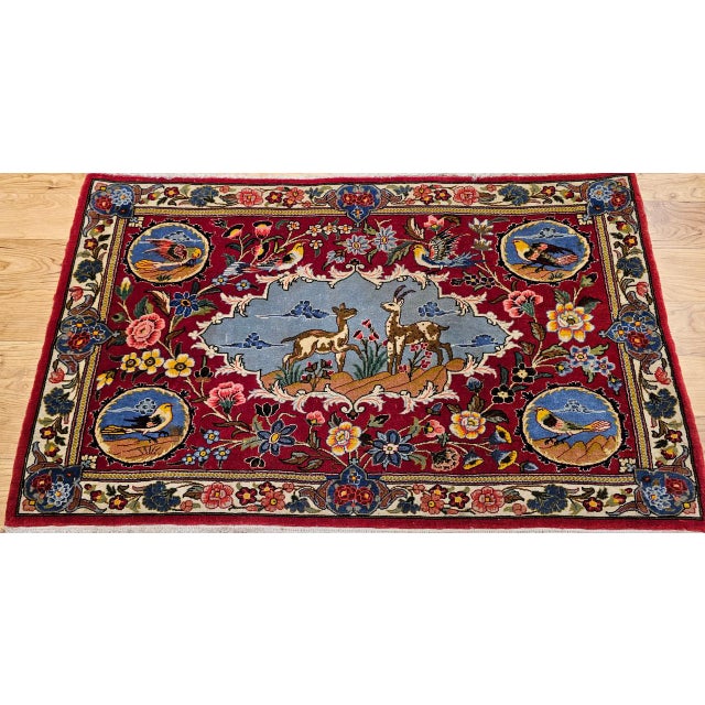 This exquisite vintage Persian Tabriz pictorial rug was hand-knotted during the third quarter of the 20th century,...