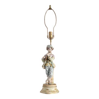 Mid-Century Porcelain Table Lamp Minstrel With Mandolin For Sale