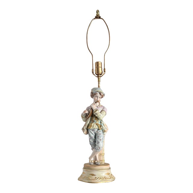 Mid-Century Porcelain Table Lamp Minstrel With Mandolin For Sale