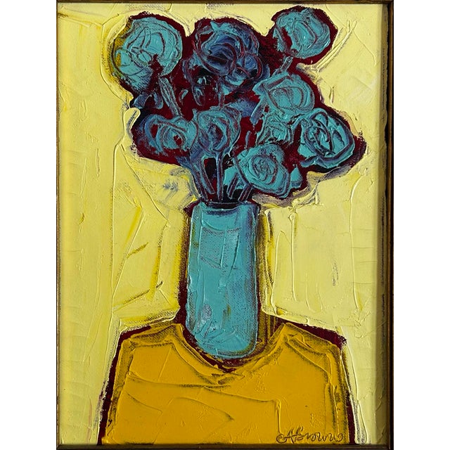 Original 9 x 12 painting on stretched canvas Overall size with vintage frame is 11.5 x 14.5 Signed bottom right