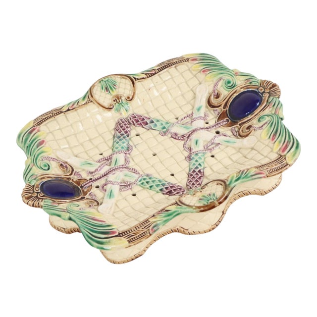 Cream Antique 19th Century French Majolica Asparagus Plate For Sale - Image 8 of 18