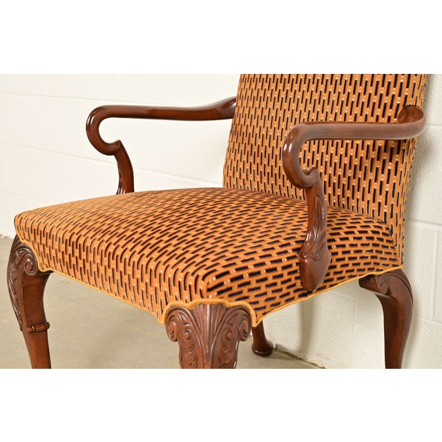 Baker Furniture Stately Homes Georgian Carved Mahogany Open Arm Library Chairs, Pair For Sale - Image 9 of 13