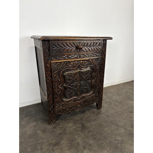 Breton Cabinet in Carved Oak with Door and Drawer For Sale - Image 3 of 8