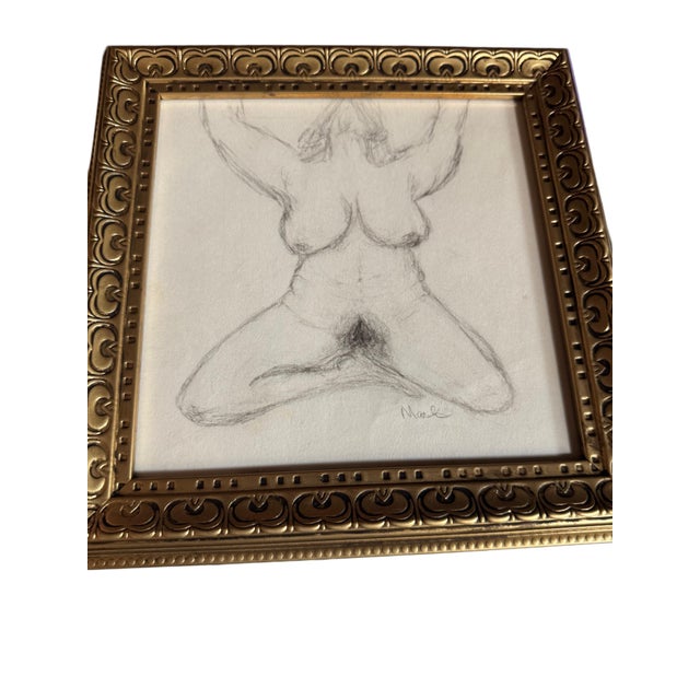 Mid-Century Modern Framed Female Nude Charcoal Drawing Signed “Marek” For Sale - Image 3 of 9