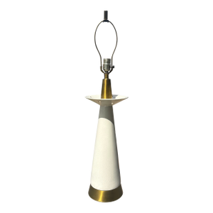 Mid Century Atomic Nardini Studios Bone White Lamp With Crackle Glaze and Brass Accent