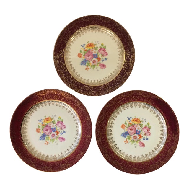 Dinner Plates by Blue Ridge Southern Pottery - Gold Filigree - Set of 3 For Sale