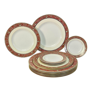 1940-50s Vintage Coastal English Wedgwood Runnymede Pink Dinnerware - Set of 12 Plates