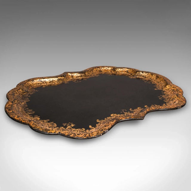 Victorian 1900s Antique Victorian Japanned Chinoiserie Serving Tray For Sale - Image 3 of 10