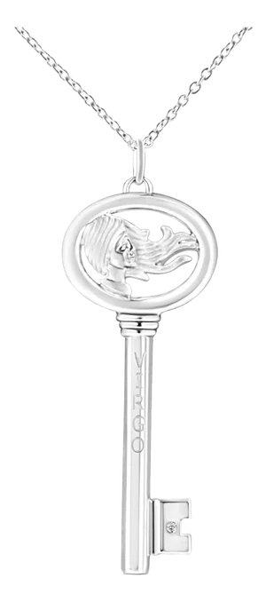 .925 Sterling Silver Diamond Accent Virgo Zodiac Key 18" Pendant Necklace (K-L Color, I1-I2 Clarity)