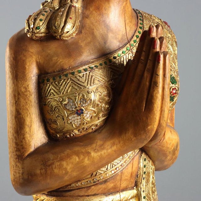 Wood Sawadsee Kha Wooden Sculpture For Sale - Image 7 of 14