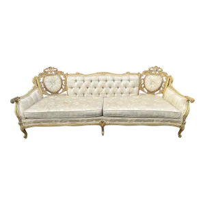 1950s Vintage Boho Chic Rococo French Cream Sofa