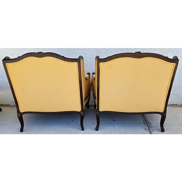 French Provincial Pierre Deux Style French Country Provincial Bergere Lounge Chairs & Ottoman Pair For Sale - Image 3 of 18