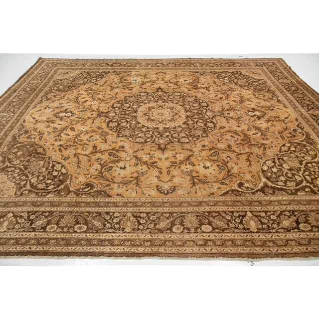 10 X 13 Vintage Tabriz Handmade Designed Wool Rug in Tan Color For Sale - Image 9 of 10