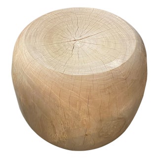 Andrianna Shamaris Bleached Teak Wood Drum Side Table For Sale