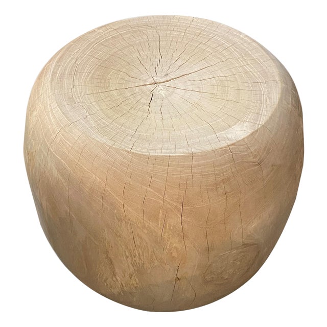 Andrianna Shamaris Bleached Teak Wood Drum Side Table For Sale