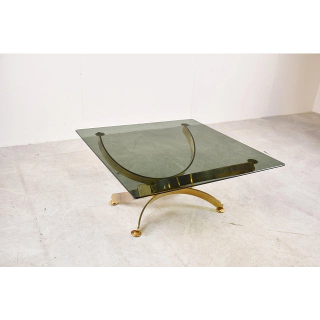 1970s Italian Brass and Smoked Glass Coffee Table, 1970s For Sale - Image 5 of 11