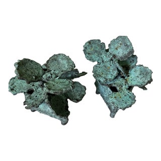 1990s Bronze Flowers in Triangular Pots With Feet. For Sale