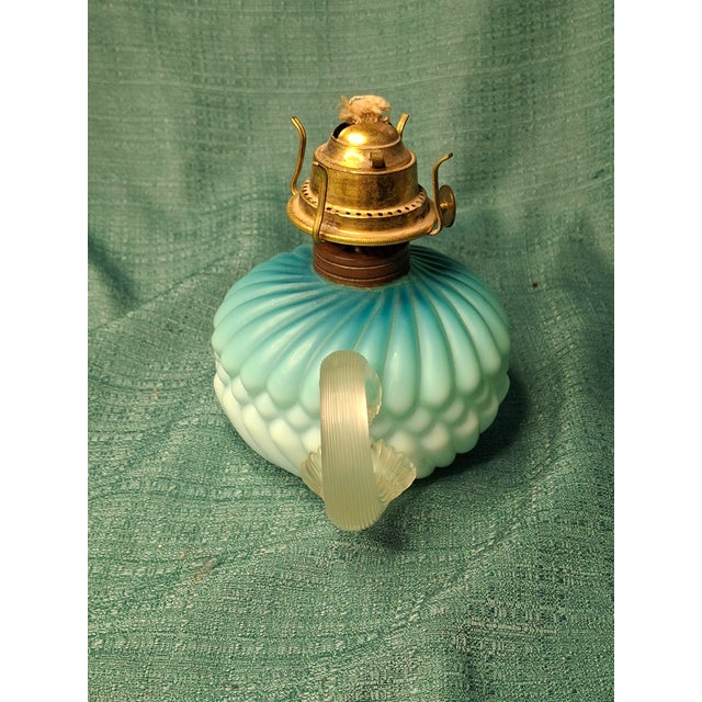 Rare Antique Blue Satin Glass Oil Kerosene Finger Lamp Hand-Blown Uv Reactive For Sale - Image 11 of 18