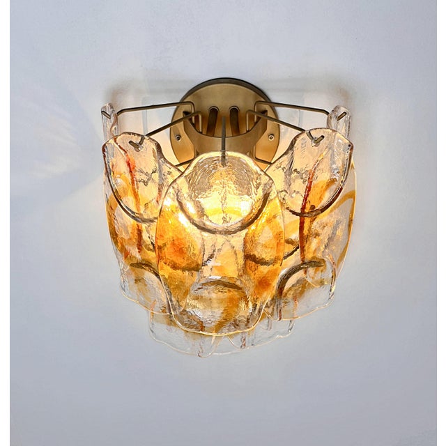 Vintage Italian Murano Wall Lights with 10 Amber Trasparent Glasses, 1990s, Set of 2 For Sale - Image 9 of 18