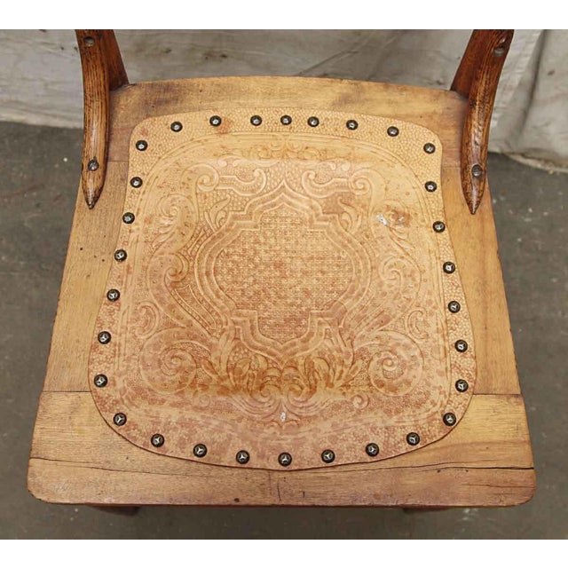 French Country Leather & Wood Dining Chairs a Pair Chairish